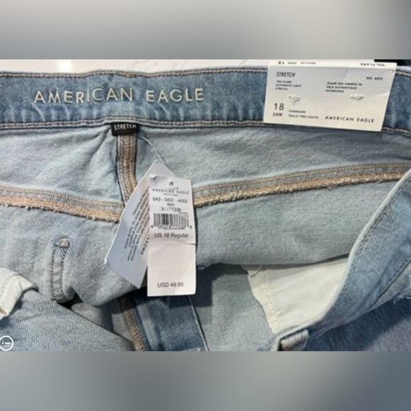 American Eagle 90s Flare Stretch Super High Rise Jeans Size 18 34W 29" Inseam - Picture 11 of 12